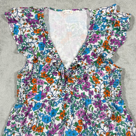 Roller Rabbit Blomst Ondika Dress Womens XL Floral Ruffle V Neck Smocked Mini - Picture 3 of 9